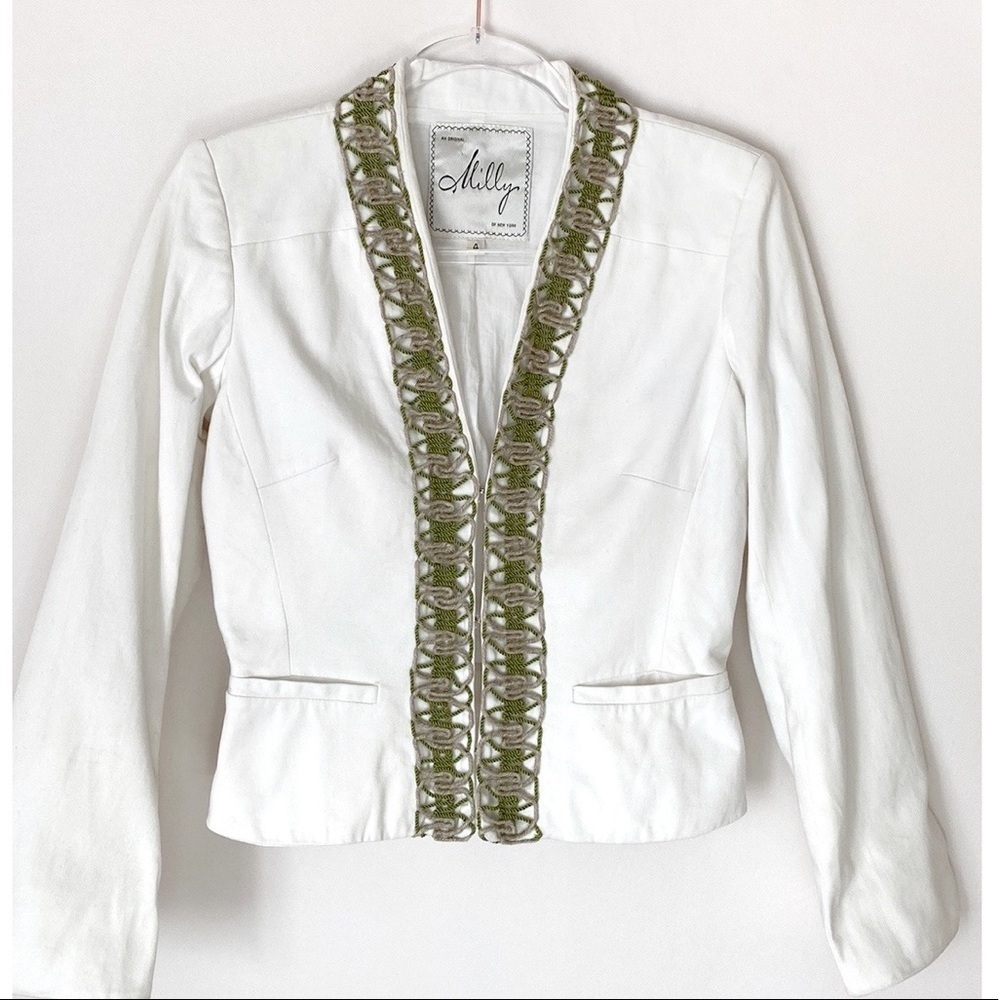 Milly white embellished blazer jacket size 4